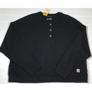 Carhartt Loose Fit French Terry Henley Sweatshirt Women 2X Black 1/4 Button New